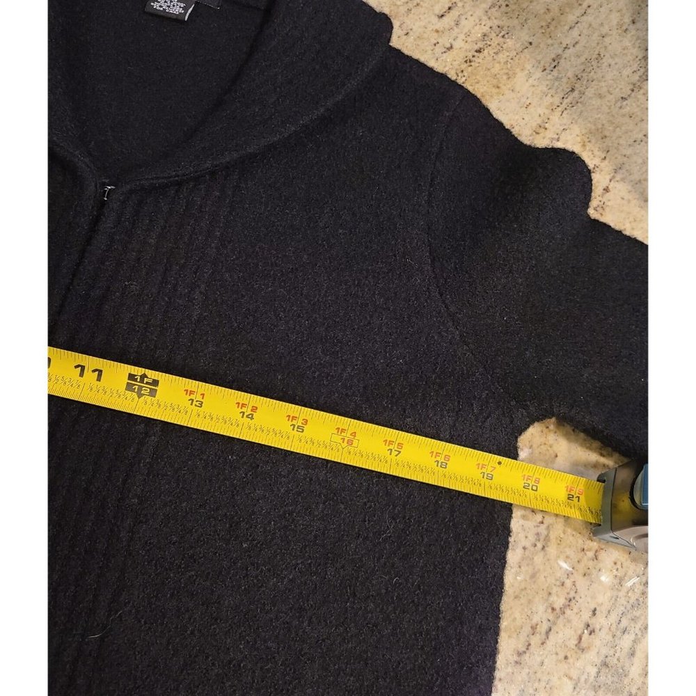 VINTAGE Paraphrase Sweater Women Sz M Wool V Neck Knit Black Collared Ribbed - Picture 4 of 15